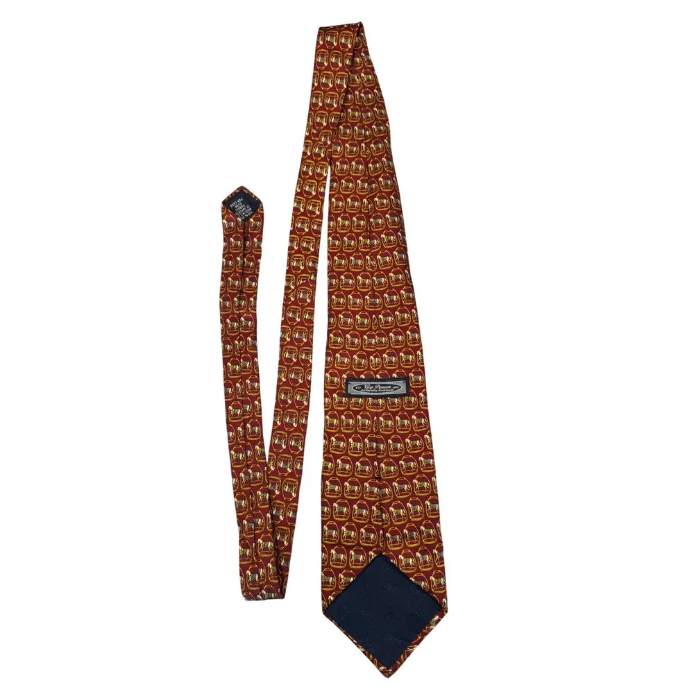 Gap Premium 1969 Mens Silk Tie Burgundy Red Equestrian Horse Stirrup Pattern